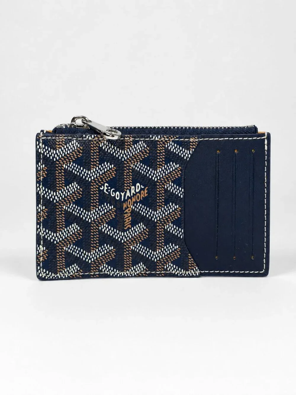 Goyard Bourbon Zipped Card Holder Wallet Navy Goyardine Canvas - New